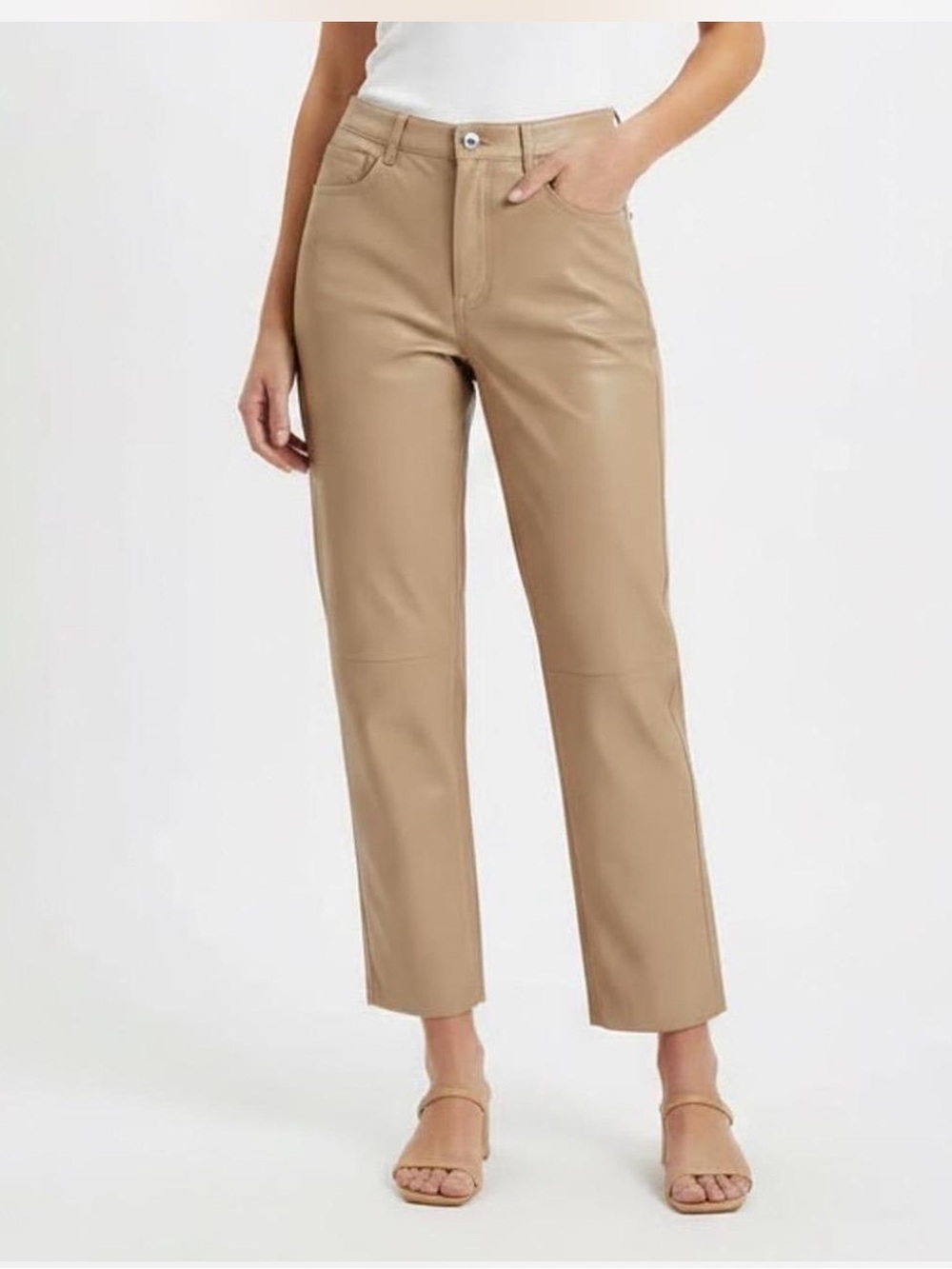 Wilfred Melina Light Brown High Waisted Vegan Faux Leather Straight Ankle Pants